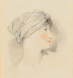 Portrait de Mme Jens Wolff, de profil à droite, portant un turban