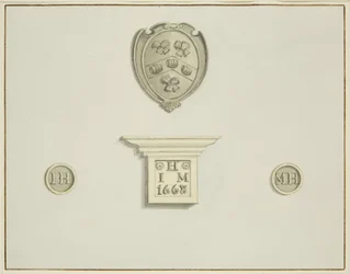 Armoiries des brasseurs et autres détails, sur la cheminée au 13 Temple Street