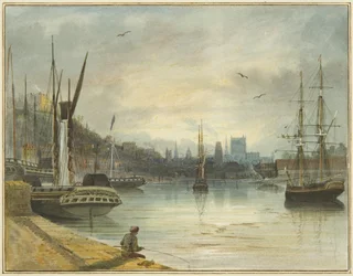 Vue du port flottant vers la cathédrale, depuis l