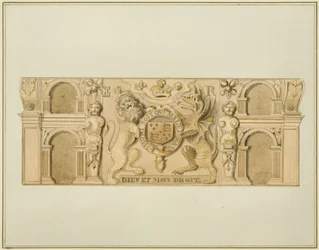 Armoiries de la reine Elizabeth en chêne anciennement dans une maison à l