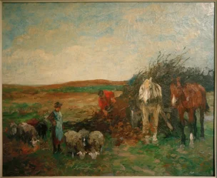 Charrette de fagots et moutons
