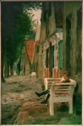 Rue avec fille sur le banc