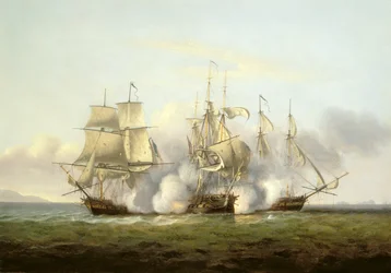 Le HMS Gore en action avec les bricks français « Palinure » et « Pilade »