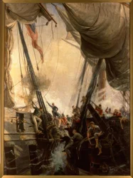 Shannon et Chesapeake en combat rapproché, 1813 / Peint par Hemy, 1895