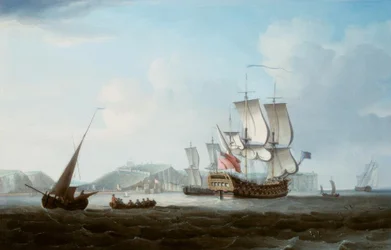 Un deux-ponts et autres navires au large de Douvres