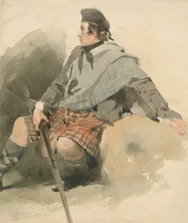 Un Highlander assis