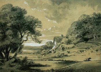 Paysage avec un cottage près d