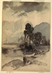 Dessin, chutes de Yosemite, 1872