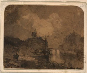Dessin, scène de rivière, Grand Canyon, Colorado, 1870