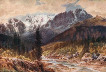 Chaîne Ottertail, Rocheuses, Colombie-Britannique (lithographie couleur)