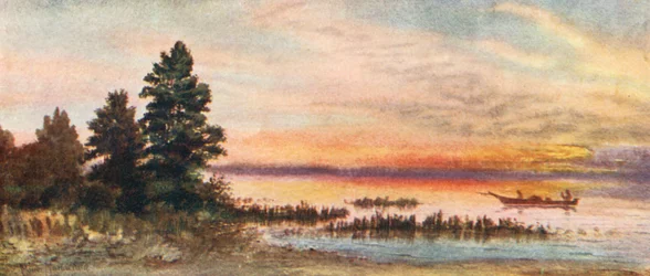Coucher de soleil sur le lac Supérieur (lithographie couleur)