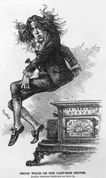 Oscar Wilde sur nos poêles en fonte. Une autre institution américaine assise, illustration de Harpers Weekly, pub. 1882