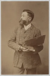 Portrait en trois quarts de Thomas Nast tenant une palette et un pinceau