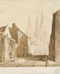 Cathédrale de Lichfield : dessin sépia rouge