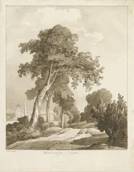 Église de Marchington : dessin au lavis sépia, 1836
