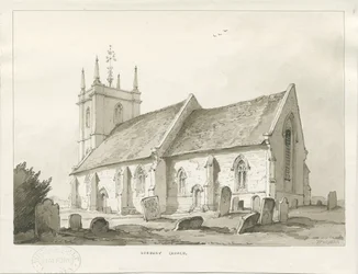 Église de Norbury : dessin au lavis sépia