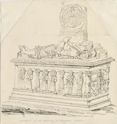 Église de Seighford - Tombe de William et Mercy Bowyer : dessin à la plume et à l