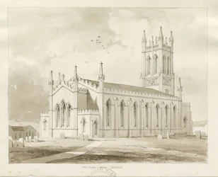 Église de Shelton : dessin au lavis sépia