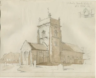 Stafford - Église Saint-Chad : dessin à la plume et au lavis