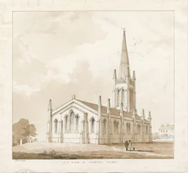 Église de Tunstall : dessin à la plume et au lavis, 1838
