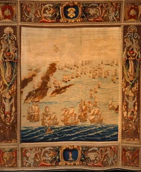 Tapisserie de Mortlake : Navires en feu en action, vers 1685