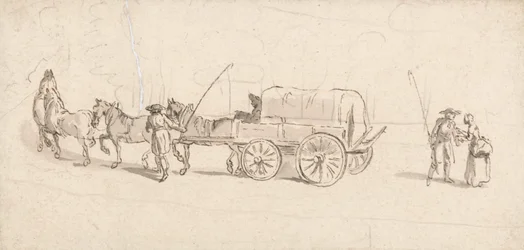 Figures avec une charrette et des chevaux