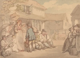 Scène de village avec paysans se reposant
