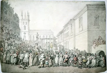 Une exécution publique à Newgate, Londres, fin 18e siècle