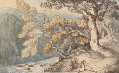 Baigneurs dans un paysage
