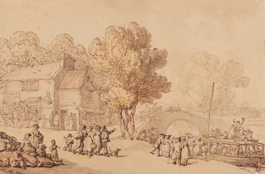 Embarquement sur un bac, vers 1810