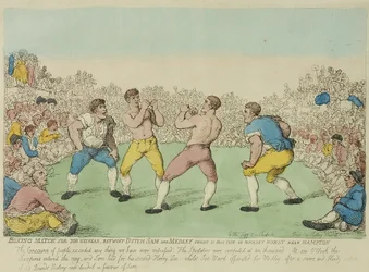 Match de boxe pour 200 guinées entre Dutch Sam et Medley (gravure en couleur)