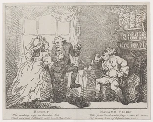 Frontispice de Bozzy et Madame Piozzi, Bozzy et Piozzi par Peter Pindar, 1780-86
