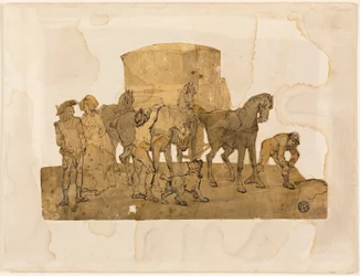 Chevaux de carrosse et palefreniers