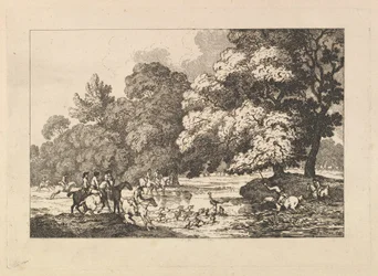Chasse au Cerf - Une Scène de Paysage avec Cerf et Chiens dans une Rivière, 1787