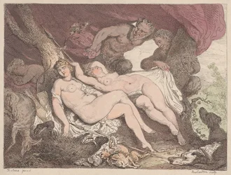 Diane et ses nymphes espionnées par des satyres