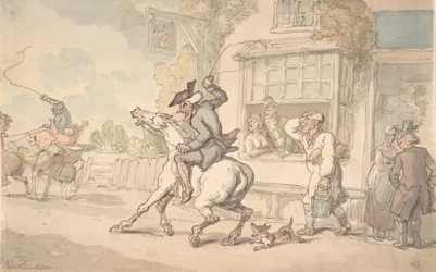 Dr. Syntax avec un cheval récalcitrant devant une auberge, XVIIIe-XIXe siècle