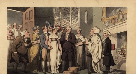 Gentleman anglais épousant sa fiancée dans une demeure seigneuriale