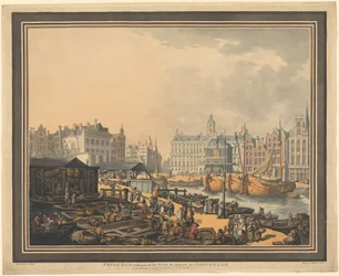 Feyge Dam, avec une partie du marché aux poissons à Amsterdam