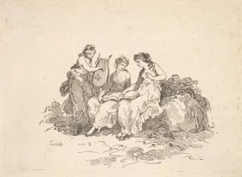 Harmonie - Deux nymphes chantant, une autre jouant de la lyre