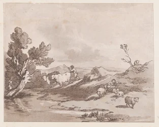 Paysage avec une figure conduisant du bétail à l