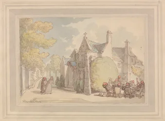 Moines festoyant devant un monastère