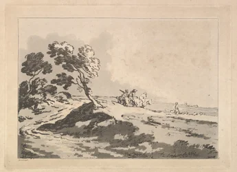 Paysage Ouvert avec Trois Cavaliers au Milieu Distance se Dirigeant vers la Droite, Windblo...