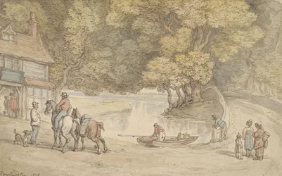 Scène rustique avec une rivière et un pont