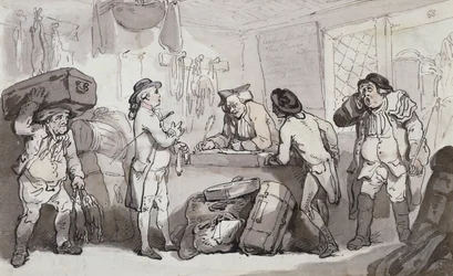 Le bureau de réservation des voitures : Thomas Rowlandson et Henry Wigstead réservant leur passage