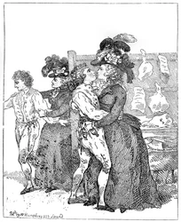 Les deux duchesses patriotiques sollicitant une faveur pour un vote anticipé, 1784