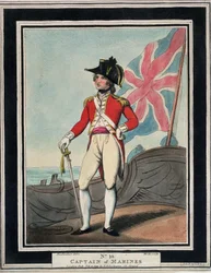 Le capitaine de la marine royale au XVIIIe siècle. Gravure en couleurs