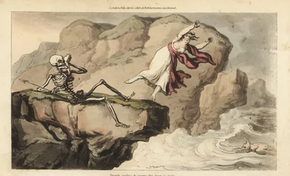 Le squelette de la Mort tient un mouchoir contre son orbite tandis qu