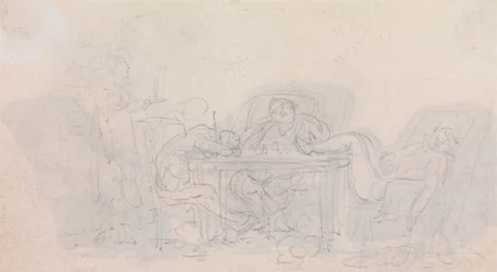 Trois chasseurs dormant à table sur leurs chaises