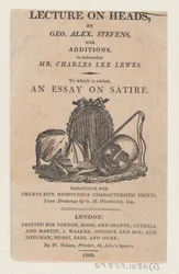 Page de titre, de A Lecture on Heads par George Alexander Stevens, avril 1808