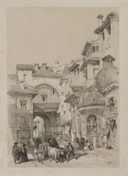 Croquis pittoresques en Espagne : Porte de la Vivarrambla, Grenade, 1837